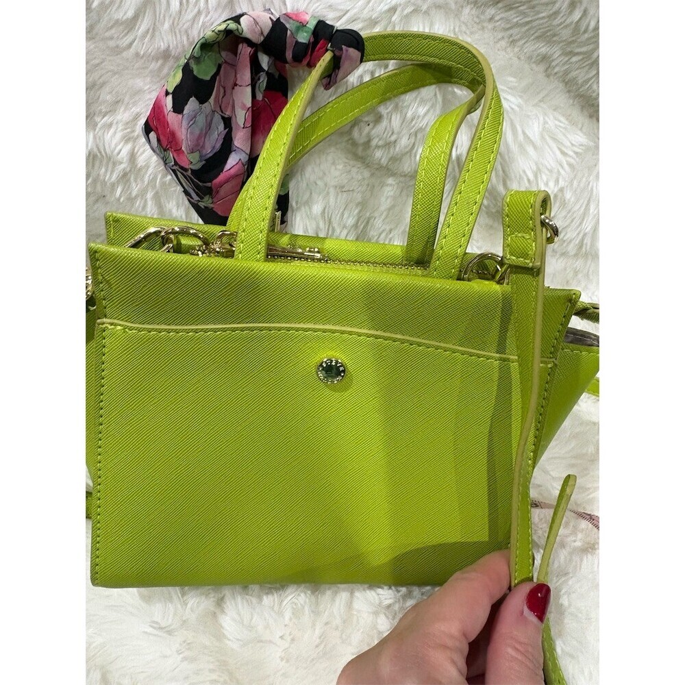 Steve Madden Satchel Bag Womens Mini Lime Green Crossbody Floral Scarf - Picture 2 of 10